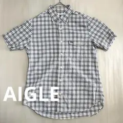 アウトドアブランドAIGLE エーグル 半袖シャツ チェック柄 ボタンダウン Mのサムネイル