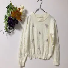 【アースミュージックアンドエコロジー】花柄刺繍　セーター　薄地【S】