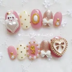現品❤フレンチガーリーネイルチップ うさぎ リボン アンティークハート