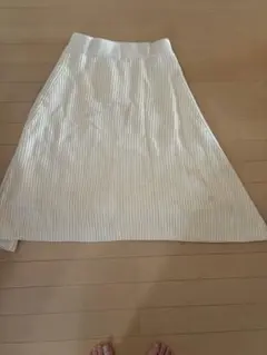 クリーム色 リブ編み スカートセットアップ