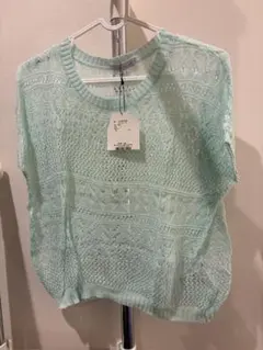 【新品・未使用】ミント色 レース編み トップス