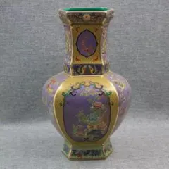 琺瑯彩蒔花鳥六方賞瓶 景徳鎮 陶磁器 装飾品 現代工芸品 美術品 置物