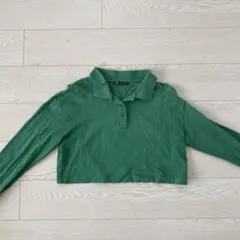 ZARA クロップド丈ポロシャツ　グリーンS