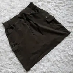 カーゴミニスカート (M) 台形 ウエストゴム カジュアル スポーティー カーキ