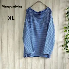 【大きいサイズ】 ＬＬ 長袖 カットソー ロンT ストライプ 刺繍サイドスリット