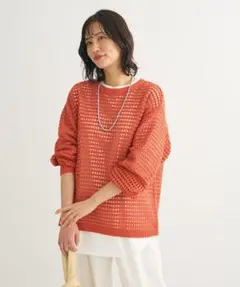 green parks メッシュニットチュニック　オレンジ