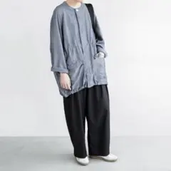 美品 FIRMUMフィルマムリヨセル＆ポリエステル シャンブレー ブルゾンシャツ
