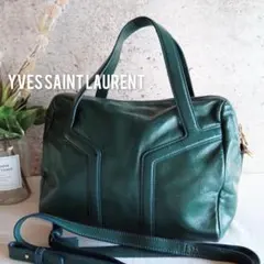 良品 イヴサンローラン 2way レザー ショルダーバッグ 鞄 ハンドバッグ 緑