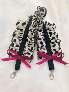 ヒョウ柄 フリルスマホストラップ リボン ピンク 派手 レトロ