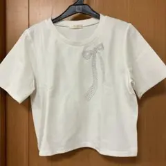 ASTORIA ODIER ビジューリボン Tシャツ ホワイト