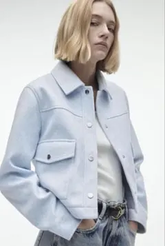 ZARA ソフトショートジャケット ライトブルー