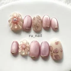 【現品S-01】桜マグネイル　ぷっくりフラワー　春　ピンク　ネイルチップ