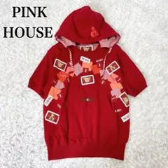 美品✨️PINK HOUSEピンクハウス ワッペンデザイン 半袖パーカー クマ