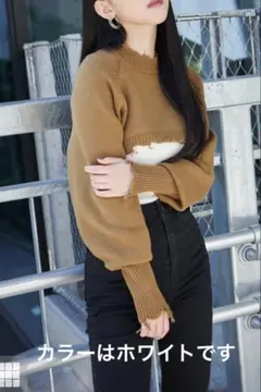 GRL未使用　ダメージ風ホワイトクロップドニットセーター