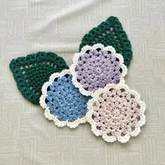 あじさい　手編みドイリーコースター茶托ポットマットガーランド　5枚　ハンドメイド