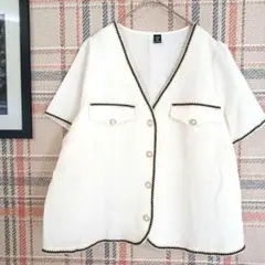 ё未使用 SHEIN シーイン 大きいサイズ 半袖ツイード柄ジャケット 1XL