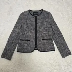 【美品】グリーンレーベルリラクシング ツイード ノーカラー ジャケット 38