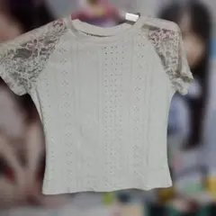 ホワイト レース袖 半袖トップス