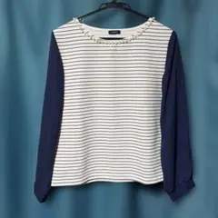 Lespoir ボーダー長袖カットソー（パール装飾）