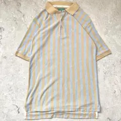 90s フレッドペリー Mサイズ 刺繍ロゴ ストライプ ポロシャツ ベージュ水色