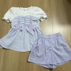 メゾピアノ　ギンガムチェック トップスとショートパンツ セット