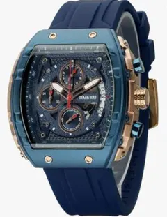 メンズ腕時計 TIME100 カレンダー 夜光 防水 スポーツ メタリックブルー