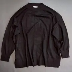 【ショコラフィネローブ】長袖ニット (F) ブラック モックネック リブ 無地