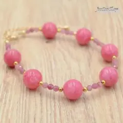 ブレスレット ティアドロップ1 インカローズ × ピンクトルマリン 天然石2A7