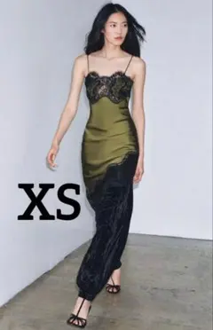 新品 アシンメトリーサテンレースワンピース XS