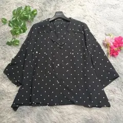 美品✨【NOBLE】オープンカラーシャツ 黒 ドット ブラウス 体型カバー