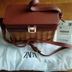 ZARA 　カバン　ザラ　ピクニック　かごバッグ　 ラタンショルダーバッグ