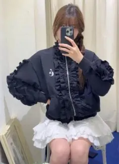 epine é frill zip sweat blouson ブラック