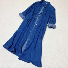 美品☆限定セール【UNIQLO】デニムシャツワンピース(M) ブルー ポケット付
