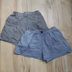 キュロット　ショートパンツ 2点セット グレー チェック柄　130