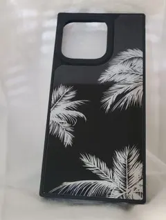 iPhone用ソフトケース 16Pro 背面強化ガラス/光沢 ヤシ柄