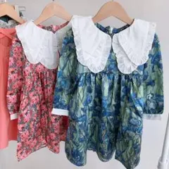 り*ご様 【新品未使用】BIG襟 花柄シフォンワンピース 100ピンクガーリー