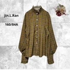 Jin.L.Ran デザインスリーブチェックシャツ　フリルスタンドカラー　レース