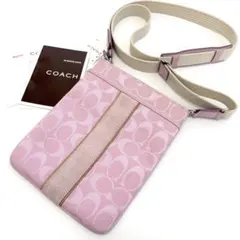美品　コーチ　シグネチャー　ショルダーバッグ　サコッシュ　キャンバス　ピンク