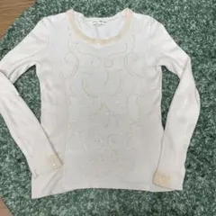 ビーズ刺繍アイボリー長袖ニット