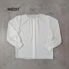【美品】INÉDIT（イネディ）シフォン ノーカラー ブラウス 長袖（38）