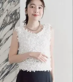 ample ヤマダヤ Vin レース 刺繍ノースリーブシアーブラウス ベスト 