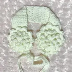 編み物 イヤーマフ 韓国 Y2K 白 バラ 花 ヘッドドレス ウィッシュコア