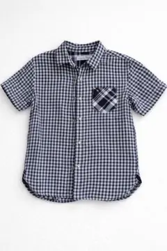 アーノルドパーマー ネイビーとホワイトのチェック柄半袖シャツ 135cm