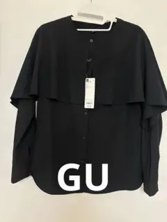 GU フリル付きブラック長袖シャツ Sサイズ