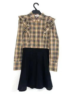 T040 SNIDEL スナイデル　チェック 黄色 長袖 シャツワンピース