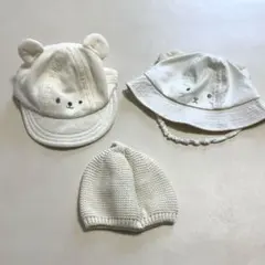 アイボリー クマ耳キャップとハットセット