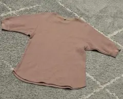 ユニクロ ワッフル生地 くすみピンク 7分袖カットソー