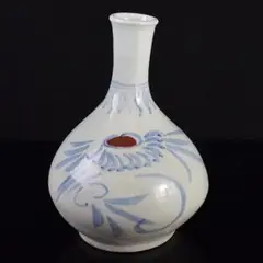 朝鮮美術　李朝　高麗白磁　染付　花文　鶴首瓶　V　R4764C 朝鮮美術 李朝 高麗白磁 染付 花文 壷 V R7916B
