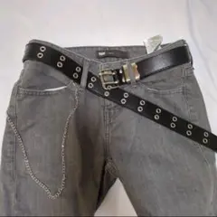 スタッズベルト 黒ブラック　チェーン付き　ロック　ダブルピンベルト　 y2k