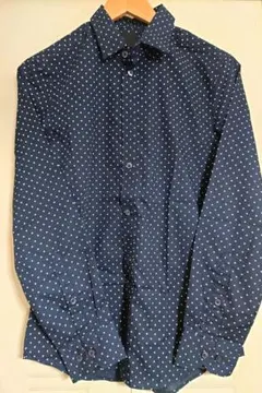 H&M 星 長袖シャツ ネイビー スリムフィット　イージーアイロンシャツ　新品のサムネイル